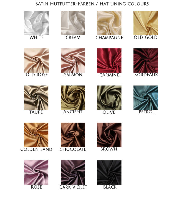Hutfutter satin farben hat lining liner colour