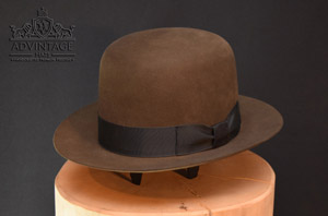 Custom Fedora hat, open crowned, in Light-Sable