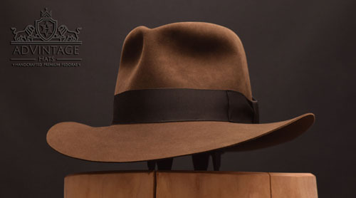 Custom Temple Mine Fedora hat with wider brim in Sable