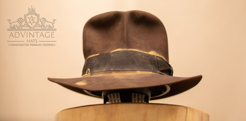 Hero Streets of Cairo Fedora Hat with Distressing / Dust in True-Sable
